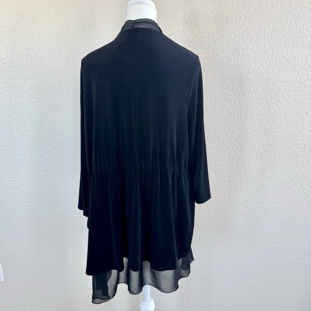Chicos Travelers Size 3 Solid Black Open Front Sheer Drape Waterfall Cardigan - Picture 7 of 14